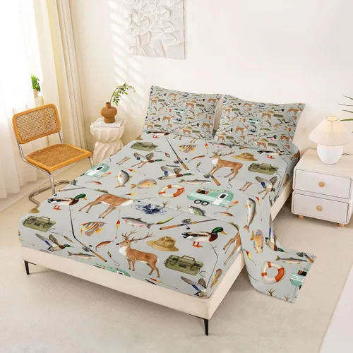 Miniatura 21 de Erosebridal American Flag Bed Sheets Twin Army Green Camo Deep Pocket Fitted Sheet for Kids Boys Girls Bear Claw Hunting Theme Bedding Set Camoflage