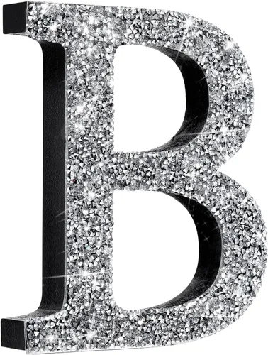 Miniatura 78 de Qunclay Letras brillantes de cristal plateado de 5.7 pulgadas, decoración de diamantes triturados, letra de madera con purpurina con tornillo