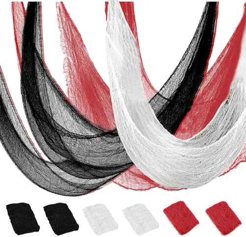 Miniatura 12 de Yobbai Paquete de 6 telas espeluznantes negras – Decoraciones de Halloween – Tela de algodón de 30 x 72 pulgadas – Tela espeluznante para casa