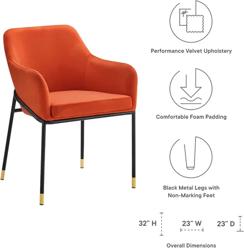 Miniatura 7 de Modway EEI-4671-BLK-ORA Jovi Performance - Sillón de comedor de terciopelo, color negro y naranja