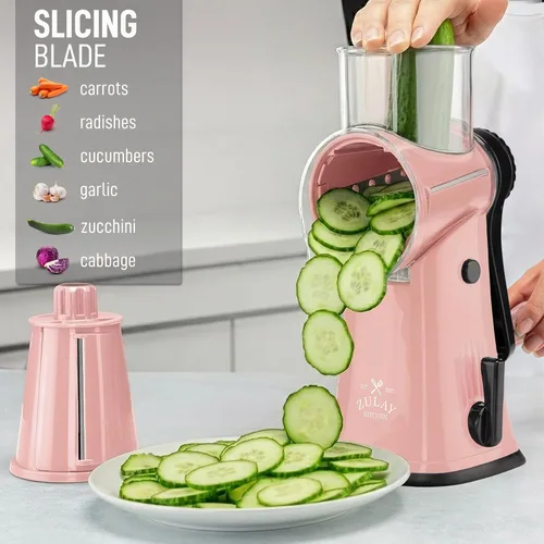 Miniatura 5 de Zulay Kitchen Rallador Rotativo de Queso de 5 Cuchillas Rallador de Queso - Rallador de Queso Manual de Manivela con Succión Reforzada y 5 Tambores