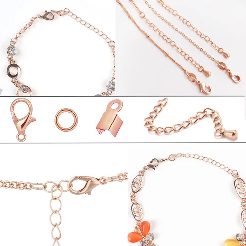 Miniatura 2 de Juego de 580 piezas de accesorios para fabricación de joyas, incluye 250 conectores de anillo de salto abiertos, 250 tapas de extremo de cable Oro