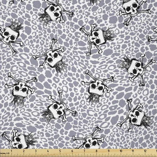 Miniatura 84 de Ambesonne The Yard, tela de calavera colorida con temática de Halloween, diseño de calavera y huesos cruzados, divertido estampado de dibujos