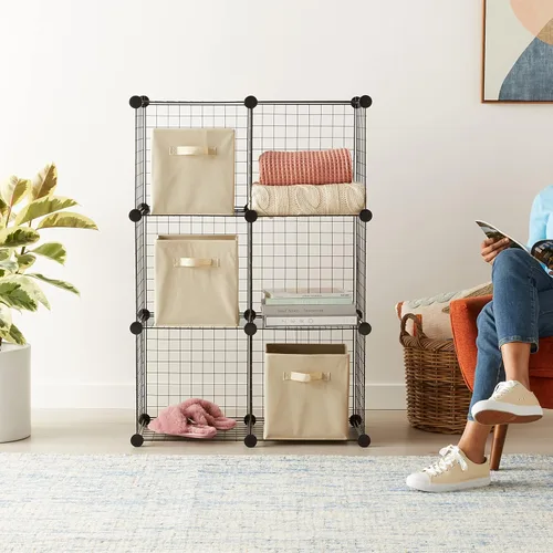 Miniatura 2 de Amazon Basics Organizador de almacenamiento de rejilla de alambre de 6 cubos, cubos apilables, estantería de cubículos, estante de exhibición, 14