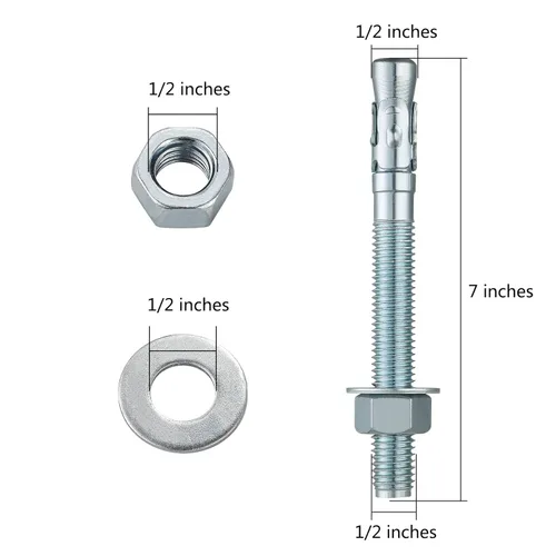 Miniatura 2 de Wensilon 1/2x7" 30 piezas sujetadores estándar de pulgadas para servicio pesado anclajes de cuña de zinc para cemento y hormigón