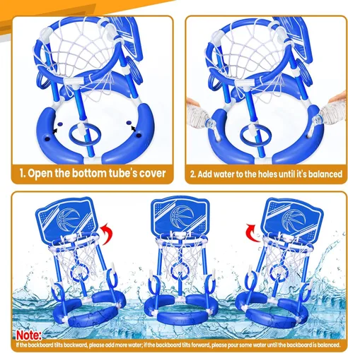 Miniatura 5 de SpringFlower Aro de baloncesto para piscina con tablero, piscina para niños y adultos, juego de piscina flotante de baloncesto, juguete de piscina