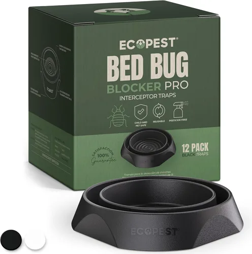 Interceptores para insectos de cama, paquete de 12 | Trampas interceptoras para insectos (Pro) (negro) | Trampa ecológica para patas de cama | Sin