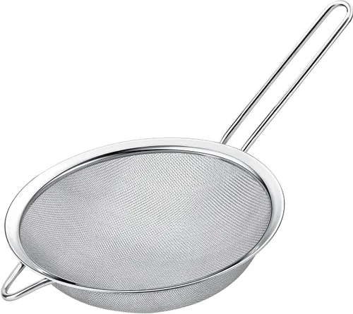 Miniatura 7 de Colador de malla fina con mango de goma termoplástica – Tamiz de malla fina de acero inoxidable – Ideal para tamizar harina, azúcar glaseado, frutas
