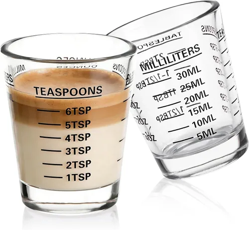 Miniatura 16 de SAIAOKJ Juego de Vasos de Chupito y Taza de Medición 2PAQUETE Vasos de Chupito Espresso de Vidrio Pesado Líquido 26 Mediciones Incrementales 1 OZ, 2