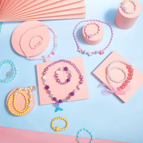 Miniatura 40 de Sumind 6 juegos de joyas para niñas pequeñas, collar de cuentas y pulsera para disfraz, joyas, regalos de princesa para fiestas (estilo mágico)