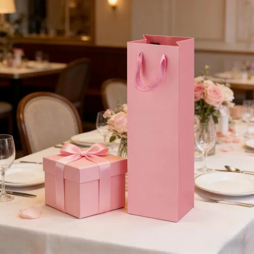 Miniatura 6 de SEUNMUK Paquete de 30 bolsas de regalo para botellas de vino rosa, 13.8 x 4.3 x 3.5 pulgadas, papel fuerte grueso de 250 GSM con asas para fiestas