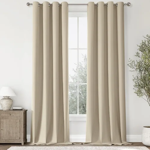 Miniatura 49 de ChrisDowa Cortinas 100% Opacas de Abedul Sólido de 45 Pulgadas de Largo, 2 Paneles para Dormitorio y Sala de Estar, Estilo Granja Oscurecedoras