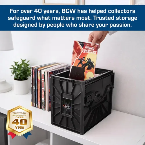 Miniatura 3 de BCW Contenedor corto para cómics, capacidad para 150 cómics, almacenamiento de plástico apilable, organizador sin ácidos, negro, paquete de 2