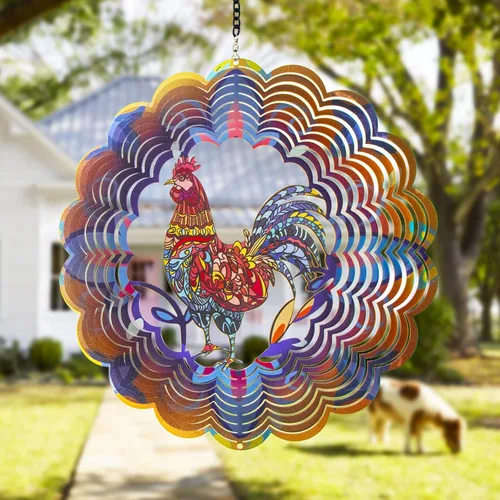 Miniatura 7 de Molinillos de viento de metal de gallo, regalos de pollo para mujeres, mamá, hombres, papá, abuelo, hilandero de viento colgante para decoración