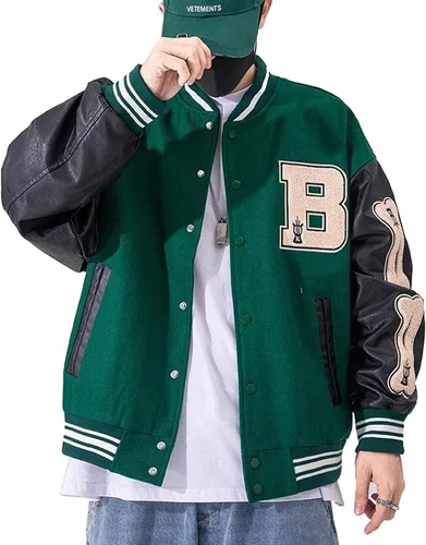 Chaqueta universitaria universitaria para hombre, chaqueta de béisbol, sudadera vintage, casual, unisex, ropa urbana con parche