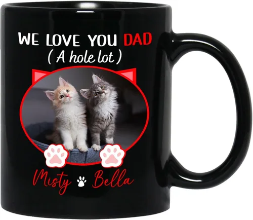 Miniatura 16 de Taza de café personalizada con nombre y foto de gato, marco de fotos personalizado para gato, taza de café negra de 11 onzas y 15 onzas, taza de té