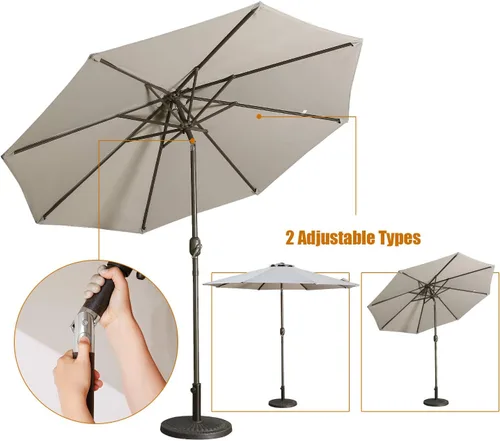 Miniatura 4 de MONDAWE Sombrilla de patio al aire libre de 9 pies con botón de inclinación y manivela, sombrilla redonda de aluminio con 8 varillas resistentes