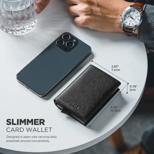 Miniatura 5 de VULKIT Tarjetero de crédito con compartimento para billetes de banco, bloqueo RFID, cartera de cuero desplegable con ventana de identificación