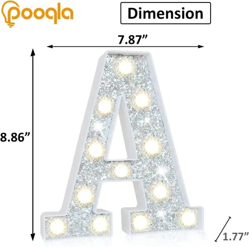Miniatura 5 de Pooqla - Letras con luces LED para decoraciones de cumpleaños plateadas, letras de marquesina LED para decoración de habitación de adolescentes