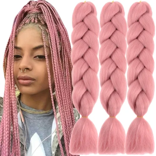 Miniatura 8 de 3 paquetes de extensiones de cabello sintético para trenzar de color negro a azul, tamaño jumbo ombré, de 24 pulgadas o trenzas de ganchillo