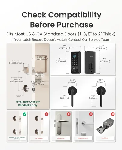 Miniatura 8 de DESLOC D110 Plus Cerradura inteligente incorporada con Wi-Fi con 2 manijas de palanca, juego de cerradura de puerta de entrada sin llave con huellas
