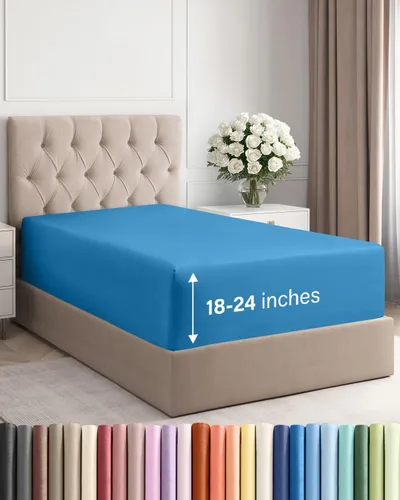 Miniatura 27 de Sábana bajera ajustable extra profunda tamaño completo – Sábana bajera individual de lujo para hotel únicamente – Se adapta fácilmente a colchones