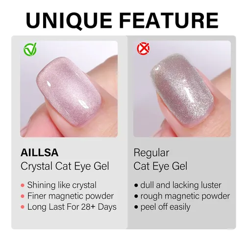 Miniatura 6 de AILLSA - Esmalte de uñas de gel ojo de gato color marrón con purpurina dorada con imán, esmalte de uñas de gel ámbar destello nude con cristales