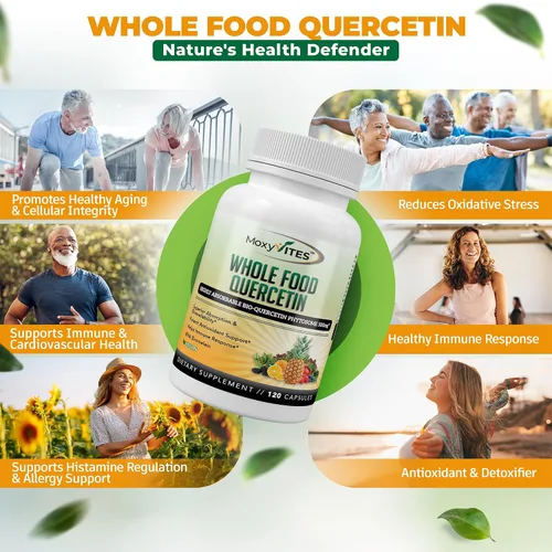 Miniatura 3 de Quercetina 500 mg con suplemento de bromelina, complejo de fitosoma bioactivo, apoyo estacional orgánico puro de alimentos integrales, respuesta