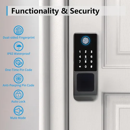 Miniatura 5 de EIYSIE Cerradura de puerta inteligente WiFi, cerradura de huellas dactilares de doble cara, cerradura de puerta de entrada sin llave con teclado