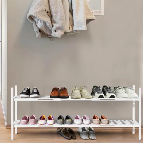 Miniatura 2 de Zapatero expandible organizador de zapatos de metal, 2 niveles apilable largo soporte de almacenamiento de zapatos para armario, piso, entrada