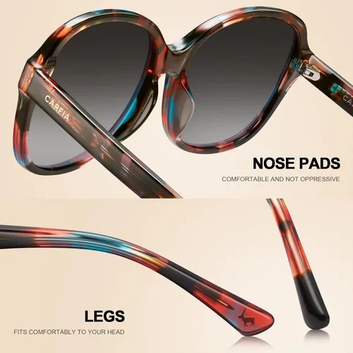 Miniatura 4 de Carfia Gafas de sol polarizadas de acetato para mujer, cubierta grande, marco de flores de moda, lentes de protección UV400 2024