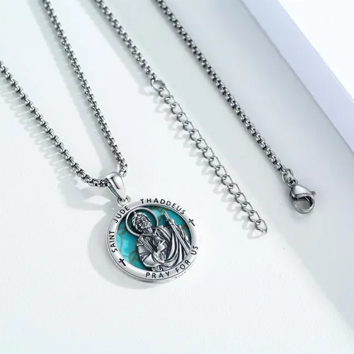 Miniatura 454 de Collar con colgante de plata de ley 925 con medalla de San Patrón, joyería religiosa para hombres y mujeres, con cadena de acero inoxidable 316L