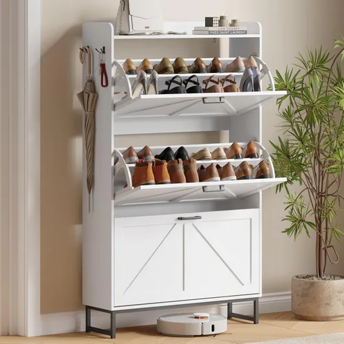 Miniatura 22 de Gabinete para Zapatos con 2 Cajones Abatibles, Organizador Independiente Oculto para Almacenamiento de Zapatos para Entrada, Gabinete Estrecho