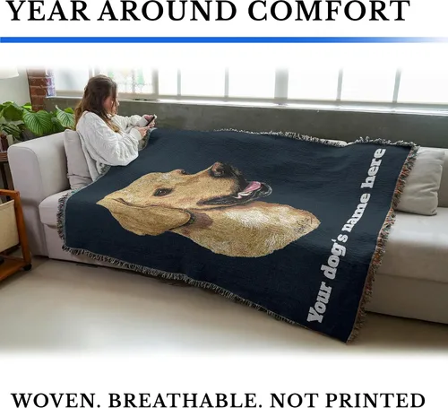 Miniatura 3 de Pure Country Weavers Golden Retriever - Manta tejida personalizada azul BG por Robert May - Manta de tapiz de algodón, fabricada en los Estados