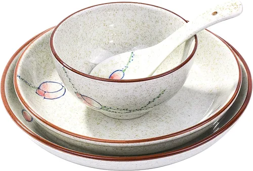 Juego de vajilla de cerámica de 4 piezas, plato, plato, tazón, cuchara, juego de vajilla de mesa japonesa pintada a mano, un buen juego de vajilla