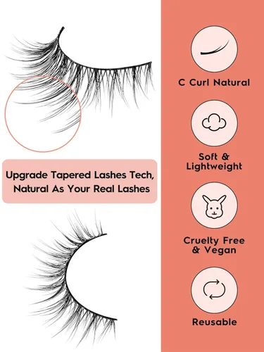 Miniatura 4 de Pestañas postizas naturales de ojo de gato, pestañas falsas Wispy de 14 mm, aspecto natural, banda delgada de 0.1 mm, pestañas postizas de tira 3D