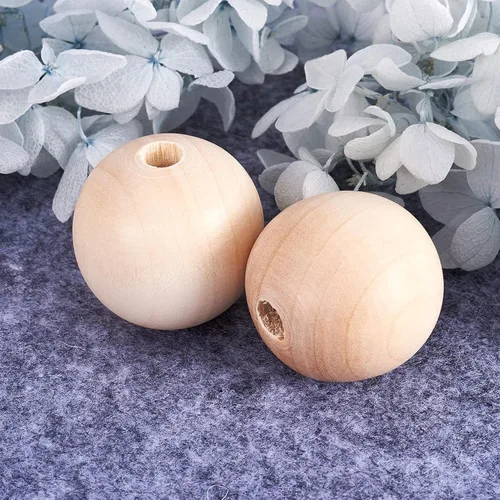 Miniatura 5 de 100 cuentas de madera redondas naturales de 1.339-1.378 in, cuentas espaciadoras sueltas de madera sin terminar para manualidades y fabricación