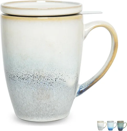 Miniatura 10 de Bosmarlin Taza de té de cerámica mate con infusor y tapa, 13.5 onzas, taza de té suelta, apta para lavavajillas y microondas (azul oscuro)