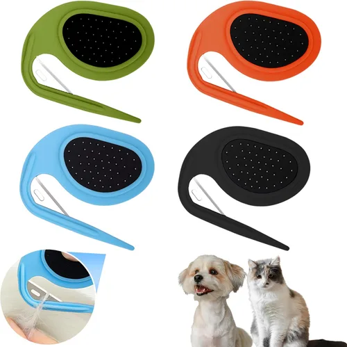Juego de 4 peines para gatos – Eliminador seguro de nudos de mascotas con hoja oculta para piel enmarañada, herramienta desenredante para perros y