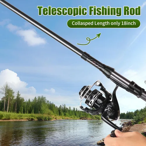 Miniatura 6 de Combo de carrete de caña de pescar, 2 cañas de pesca telescópicas de 6.89 pies, 2 carretes giratorios, juego de alicates de pesca con bolsa de Negro