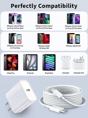 Miniatura 7 de Cargador rápido para iPhone, 10 pies y 20 W [certificado Apple MFi] USB tipo C, bloque de carga rápida, cargador Lightning para iPhone con cable
