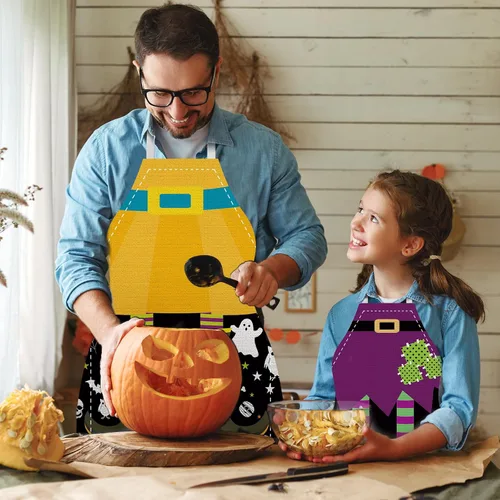 Miniatura 5 de YLOLUL Delantal de cocina de Halloween, delantales de cocina de bruja, decoración de fiesta de Halloween, delantales de cocina para niños
