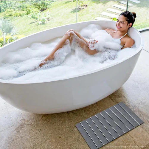 Miniatura 9 de Paquete de 1 tapete de baño plegable de piedra para baño, tapete de baño gris súper absorbente de tierra de diatomeas, alfombra de ducha