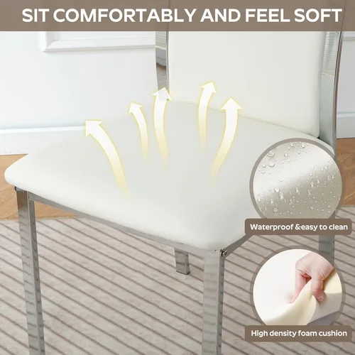 Miniatura 6 de Moderno juego de mesa redonda de cristal para 2, juego de mesa de cocina de círculo pequeño de 36 pulgadas con 2 sillas de comedor de piel sintética
