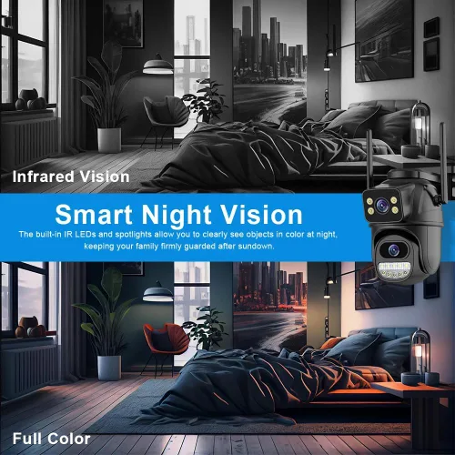 Miniatura 7 de Cámara de seguridad al aire libre 2.4G WiFi cámaras de seguridad para el hogar al aire libre enlace de doble lente 360° vista con tarjeta SD 128G