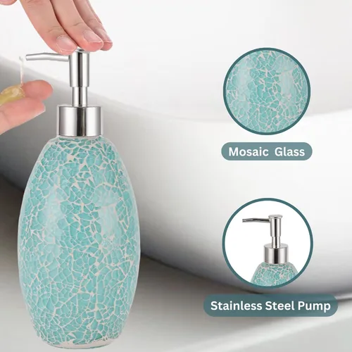 Miniatura 3 de Escenzy - Elegantes conjunto de accesorios de baño verde 4 piezas Lujoso dispensador de jabón de vidrio, soporte para cepillo de dientes, frasco