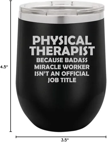 Vaso de vino de acero inoxidable con aislamiento al vacío de doble pared de 12 onzas, taza de viaje para café con tapa, fisioterapeuta, trabajador