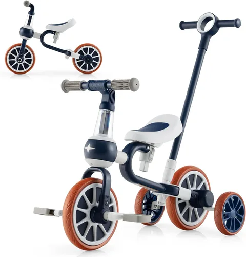 BABY JOY Triciclo 4 en 1 para niños de 2 a 4 años, triciclo de equilibrio para niños con asiento ajustable y mango de empuje, pedales extraíbles y