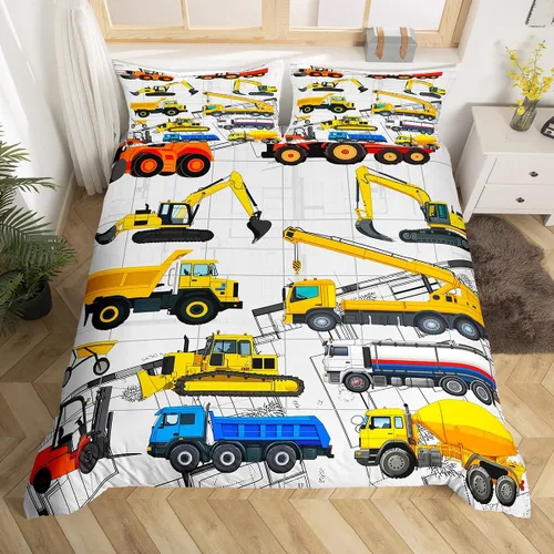 Miniatura 11 de Erosebridal Juego de funda de edredón de tren de dibujos animados para niños, color rojo y azul, funda de edredón de vehículos para niños