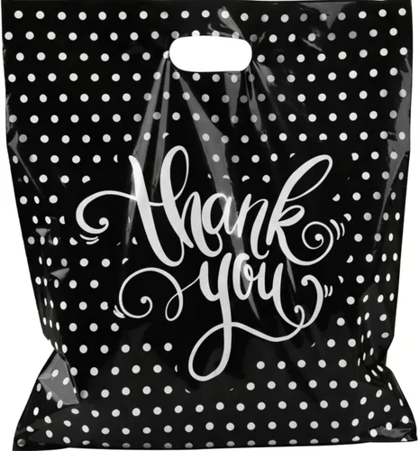 Miniatura 7 de Bolsas de agradecimiento con asas (12 x 15) – Bolsas de plástico medianas para boutique, pequeñas empresas – Bolsas de compras blancas brillantes